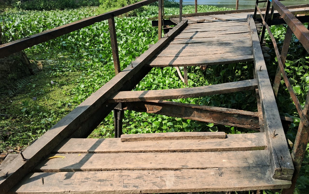 অকার্যকর কাঠের পোল দিয়ে ঝুঁকিপূর্ণ চলাচল, দুর্ঘটনার শঙ্কা