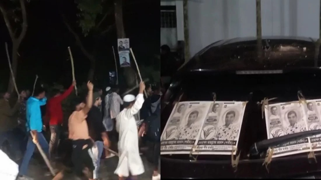 হান্নান মাসউদের লাঠি মিছিল, বিএনপি প্রার্থীর গাড়িতে হামলা